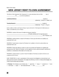 New Jersey Lease-to-Own Option-to-Purchase Agreement