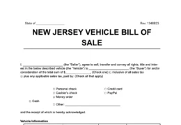 New Jersey vehicle bill of sale