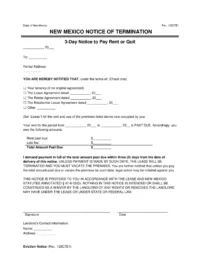 New Mexico 3-Day Notice to Quit | Non-Payment of Rent