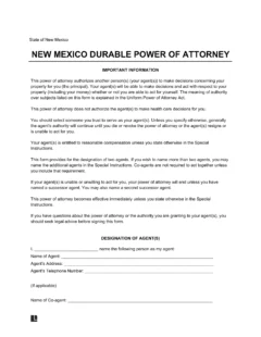New Mexico Durable Statutory Power of Attorney Form