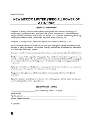 New Mexico Limited Power of Attorney Template