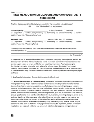 New Mexico Non-Disclosure Agreement Template