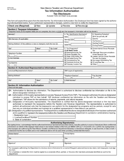 New Mexico Tax Power of Attorney (Form ACD-31102)