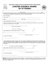 New Mexico Vehicle Power of Attorney screenshot