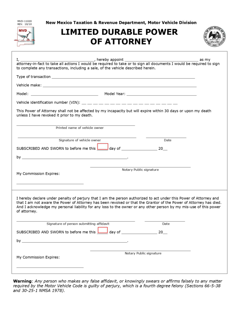 Free New Mexico Power Of Attorney Forms Pdf And Word 7985