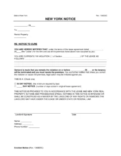 New York 30-Day Notice to Quit for Non-Compliance (Curable)