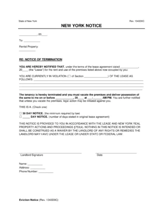New York 30-Day Notice to Quit for Non-Compliance (Incurable)