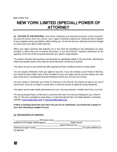 New York Limited Power of Attorney Template