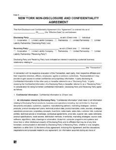 New York Non-Disclosure Agreement Template