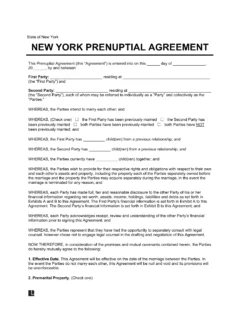 New York Prenuptial Agreement Template