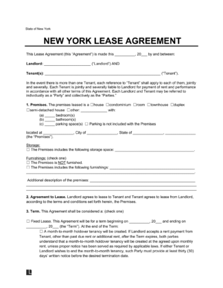 Free New York Standard Lease Agreement Template | PDF &amp; Word