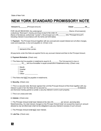 New York Standard Promissory Note Template