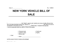 New York vehicle bill of sale form