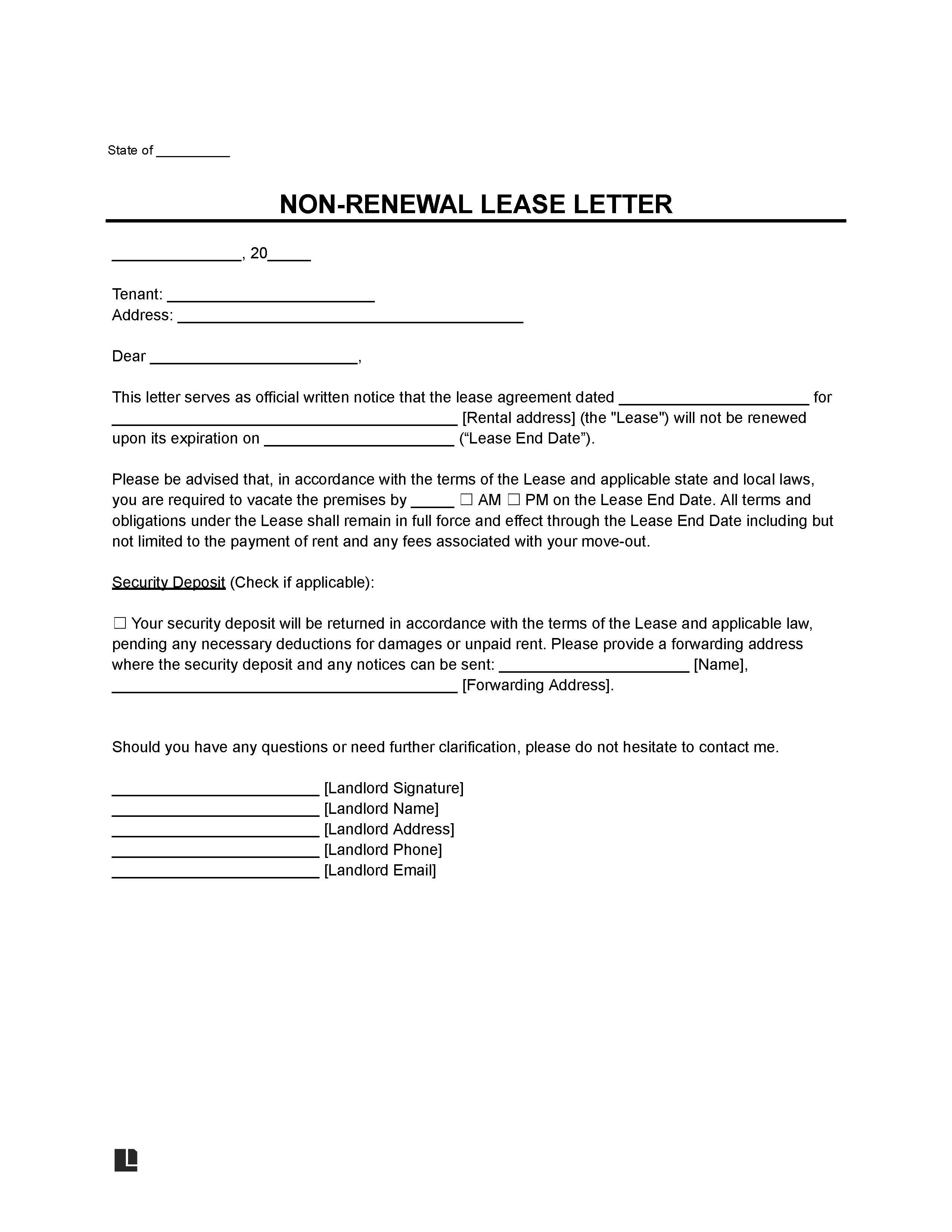 Non-Renewal Lease Letter