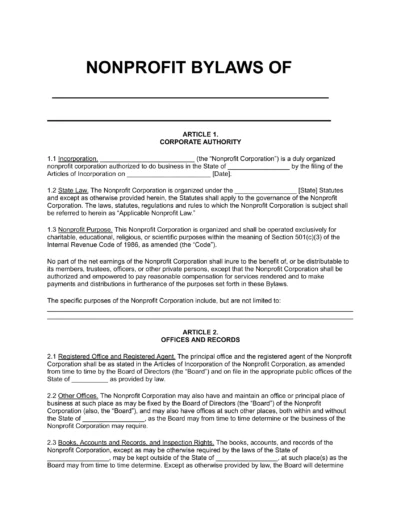 Nonprofit ByLaws Template