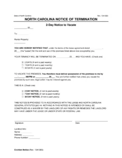 North Carolina 2-Day Lease Termination Letter