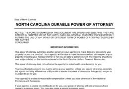 North Carolina Durable Statutory Power of Attorney Form
