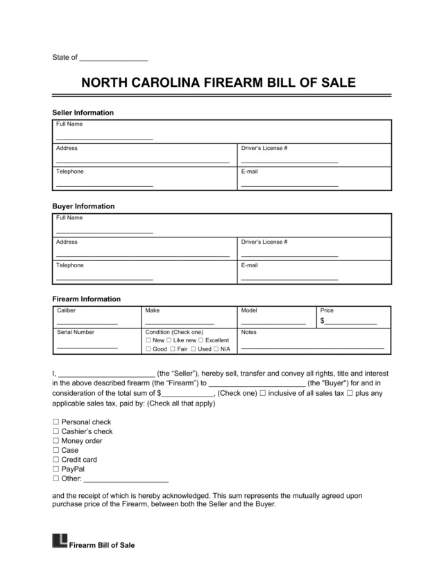 North Carolina Firearm Bill of Sale