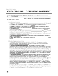 North Carolina LLC Operating Agreement Template