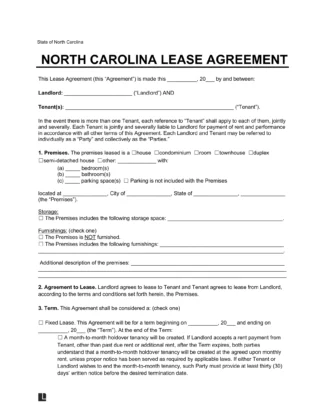 North Carolina Lease Agreement Template