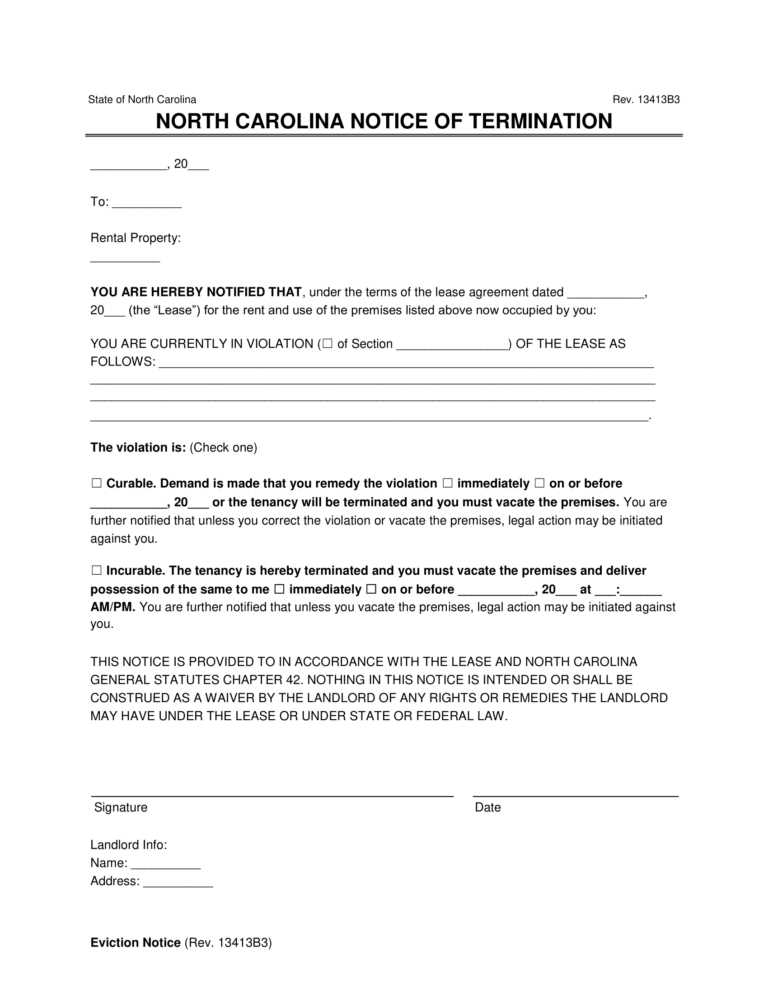 Free North Carolina Eviction Notice Form | PDF & Word Templates