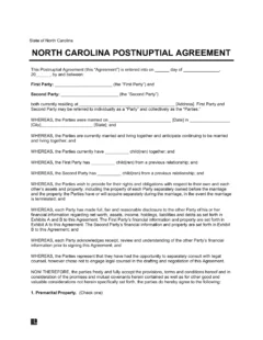 North Carolina Postnuptial Agreement Template
