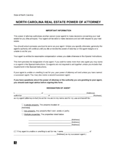 North Carolina Real Estate Power of Attorney Form