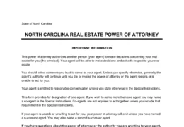 North Carolina Real Estate Power of Attorney Form