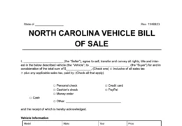 North Carolina vehicle bill of sale