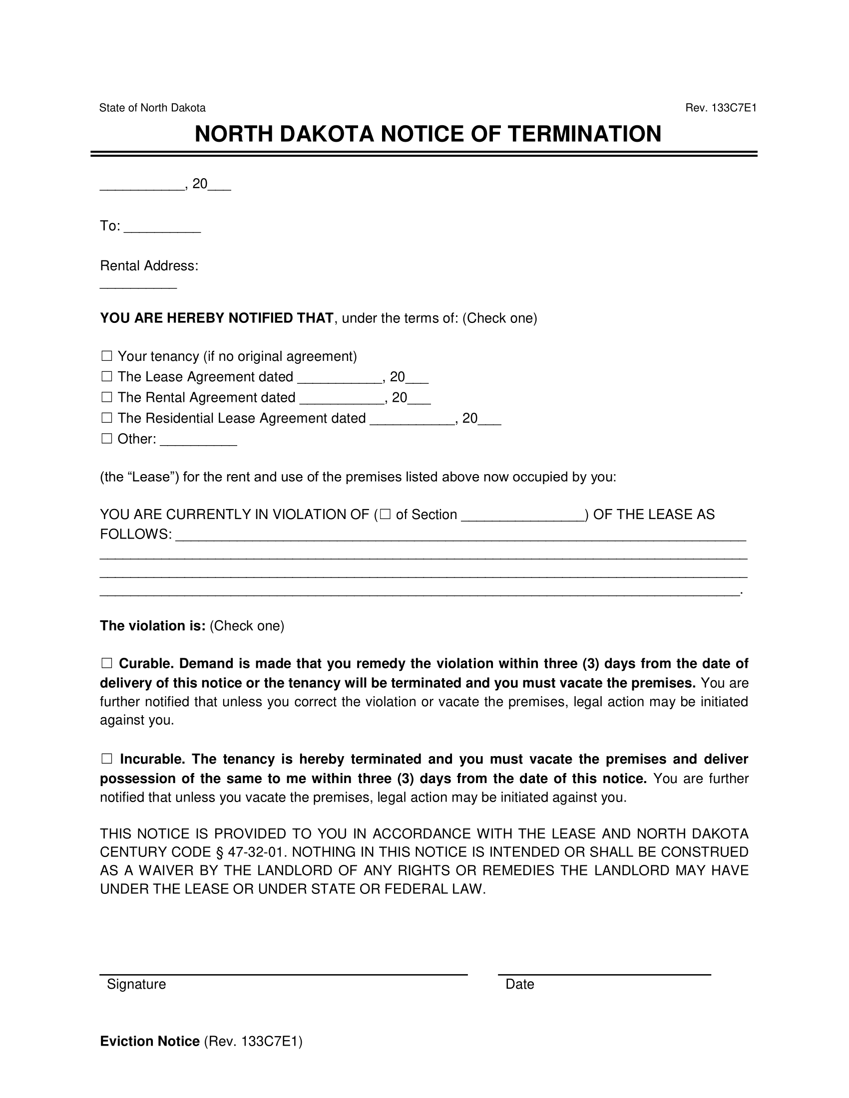 Free North Dakota Eviction Notice Forms PDF & Word Templates