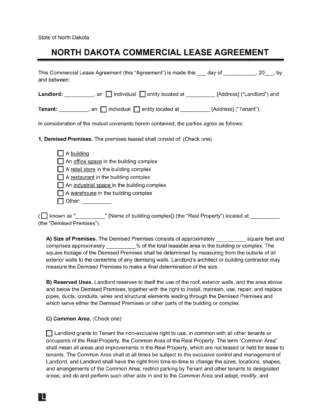 North Dakota Commercial Lease Agreement