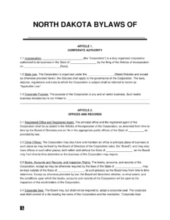 North Dakota Corporate Bylaws Template