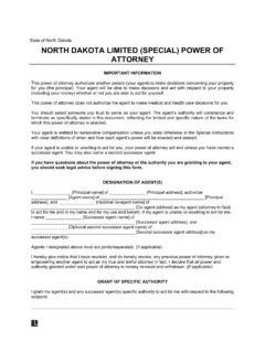 North Dakota Limited Power of Attorney Template