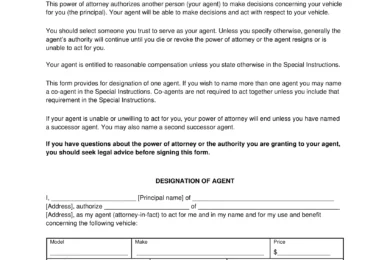 North Dakota Motor Vehicle Power of Attorney Form