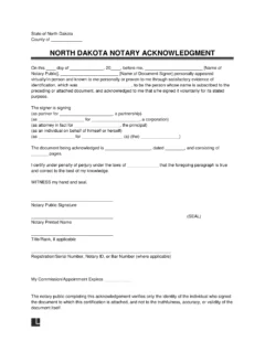 North Dakota Notary Acknowledgment Form