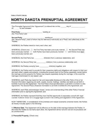 North Dakota Prenuptial Agreement Template
