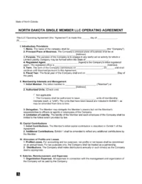 North Dakota Single Member LLC Operating Agreement Form