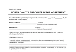 North Dakota Subcontractor Agreement Template