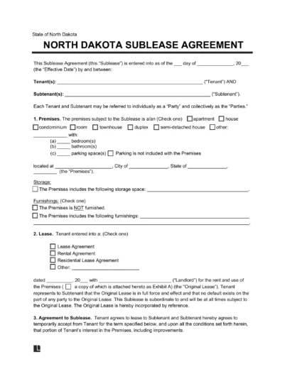 North Dakota Sublease Agreement Template