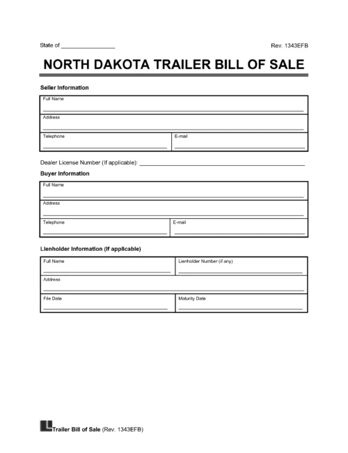 North Dakota Trailer Bill of Sale screenshot