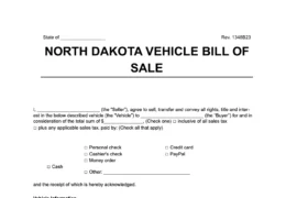 North Dakota vehicle bill of sale