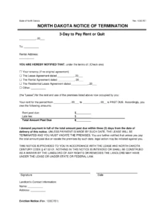 North Dakota 3-Day Notice to Quit | Non-Payment of Rent