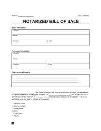 Notarized Bill of Sale screenshot