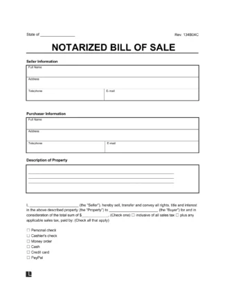 Notarized Bill of Sale screenshot