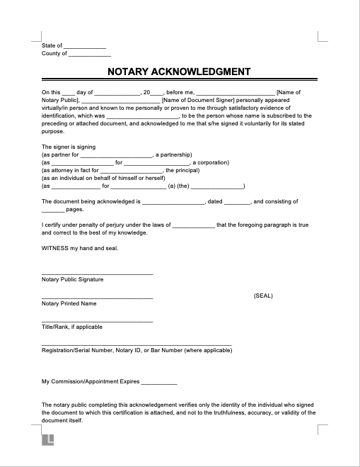 Notary Acknowledgment Screenshot