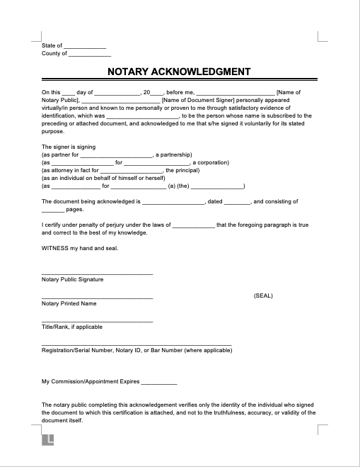 notary statement to witness a signature