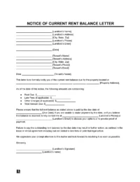 Notice of Current Rent Balance Letter