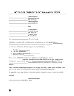 Notice of Current Rent Balance Letter