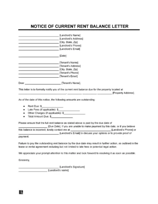 Notice of Current Rent Balance Letter