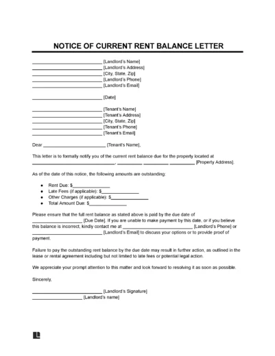 Notice of Current Rent Balance Letter